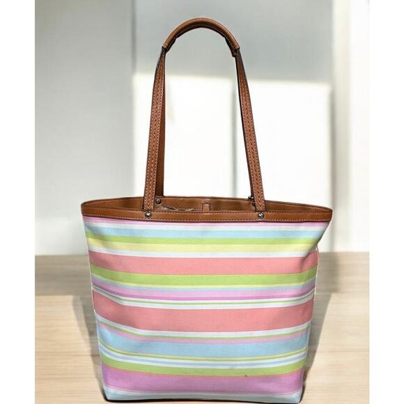 Y2K Coach F13552 Hamptons Twill Stripe Tote Bag & Graffiti Script Large Wristlet - Picture 3 of 16